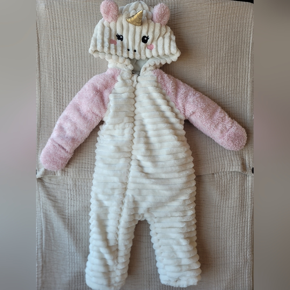 Koala Kids Pink and White Fuzzy Footie Unicorn 9-12 Mos Winter